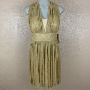 NEW Alexia Admor Gold Metallic Halter Party Dress